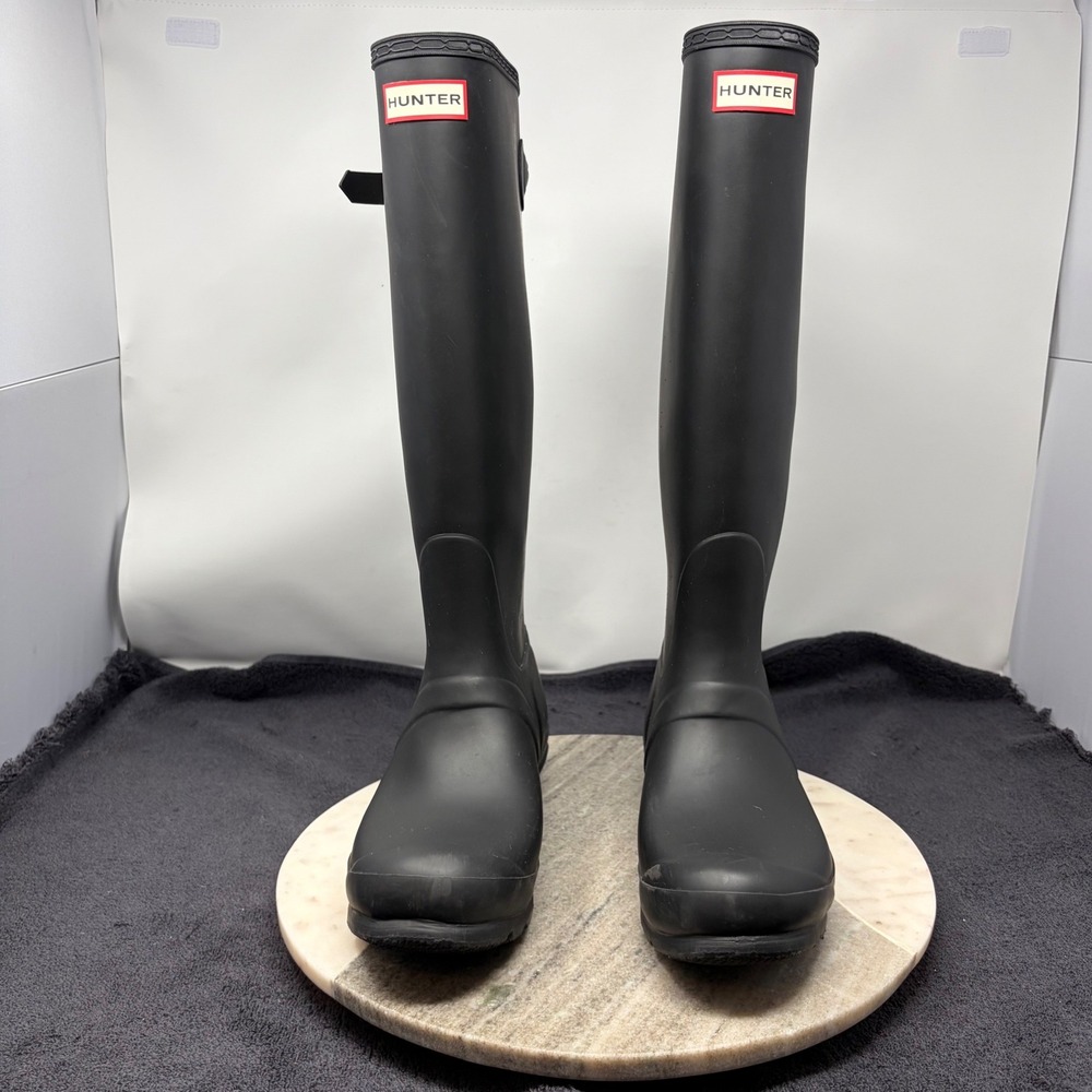 Hunter Original Back Adjustable Tall Rain Boots Womens Matte Black Rubber Size 9